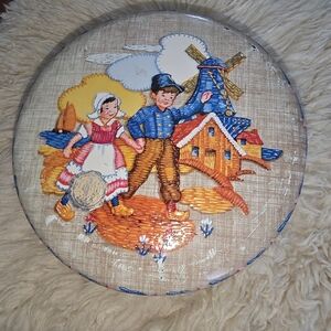vintage collectible tin, Dutch Children Playing By Windmill
